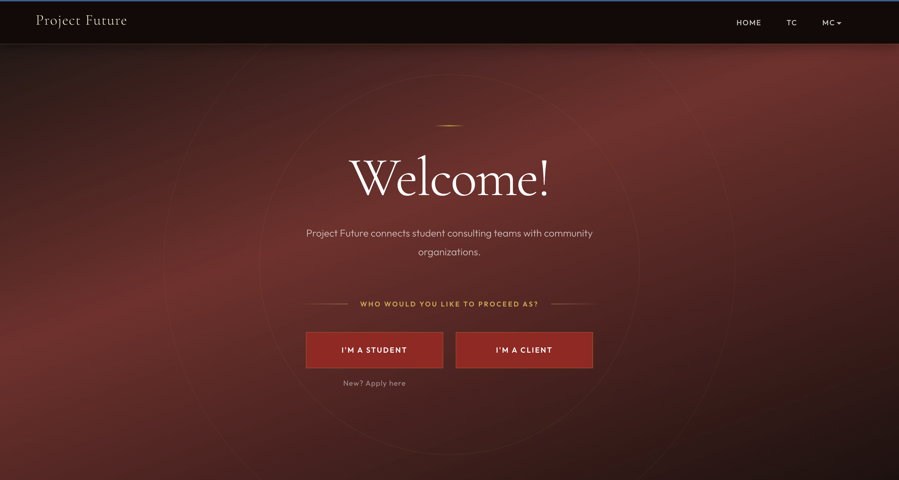 Project Future website welcome page